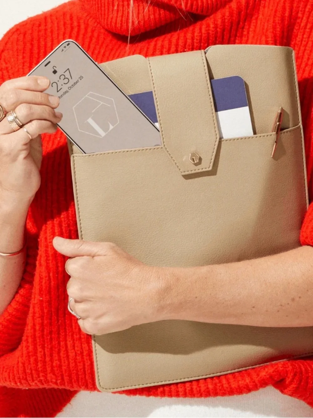 Tablet Sleeve with Front Pocket in Taupe